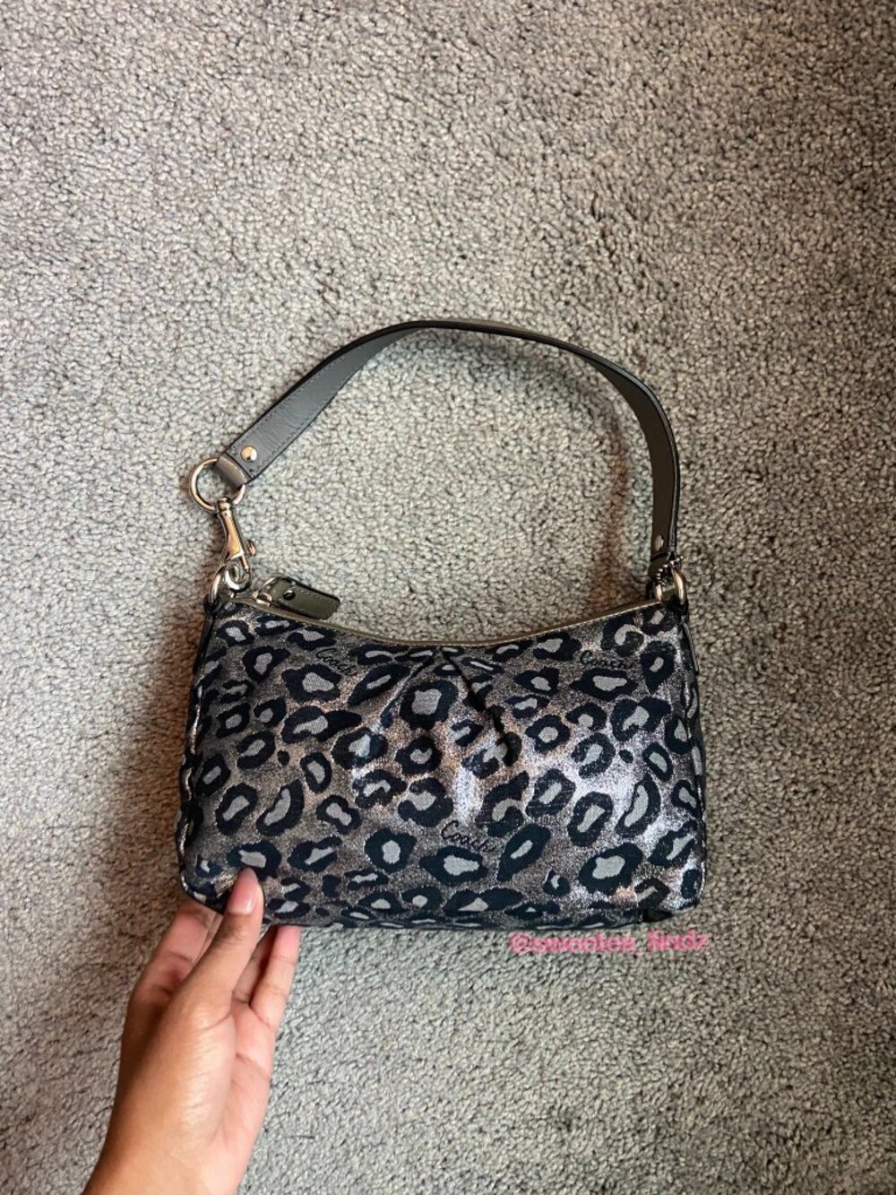 Vintage Coach Y2K Ocelot Leopard Print Metallic Pleated Shoulder Bag, Gray